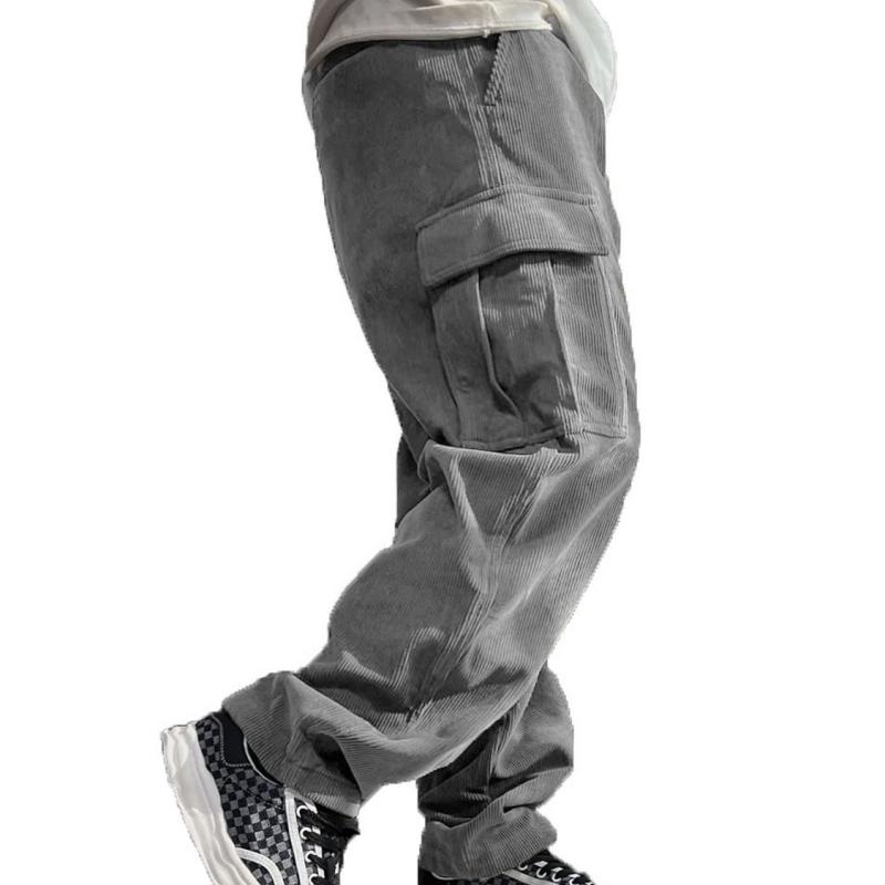 Men's Solid Corduroy Loose Pocket Cargo Pants 01308501Y