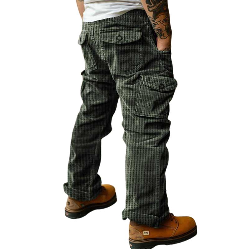 Men's Solid Corduroy Multi-pocket Straight Cargo P...