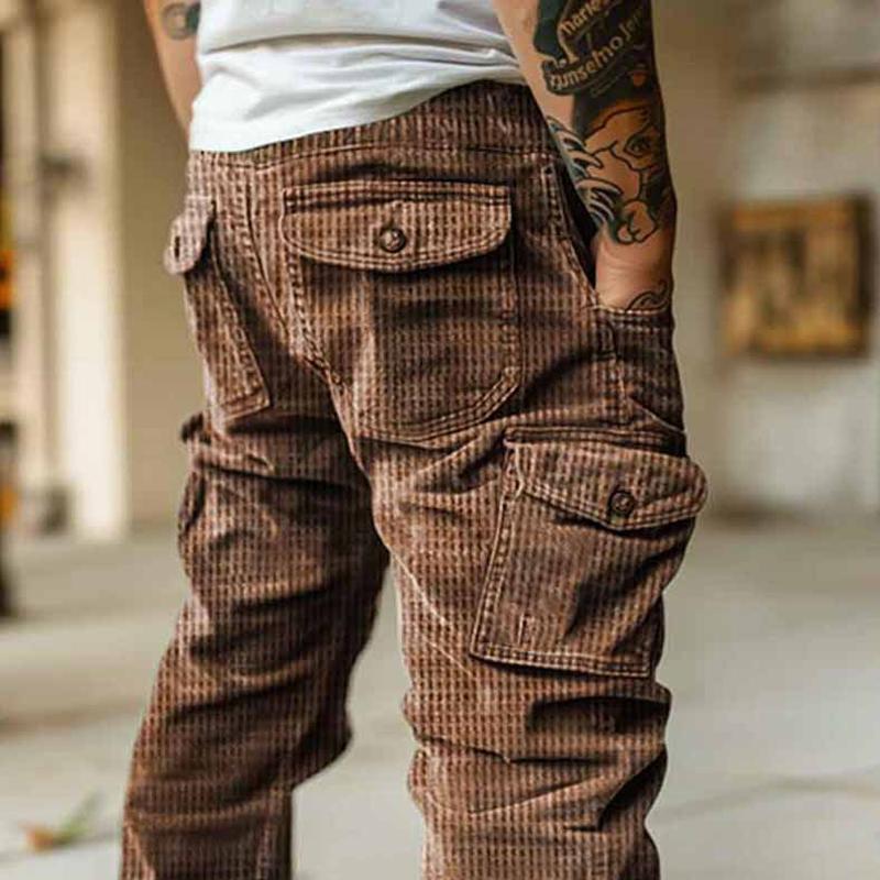 Men's Solid Corduroy Multi-pocket Straight Cargo Pants