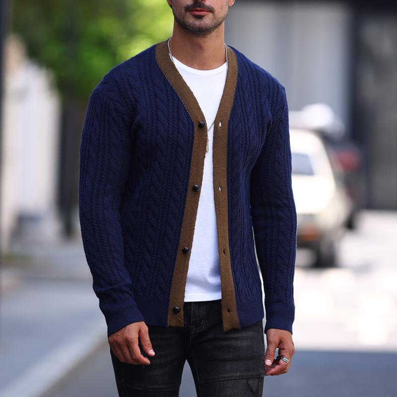 Men's Casual Colorblock Single Breasted Cardigan