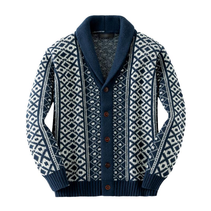 Men's Vintage Jacquard Shawl Collar Single Breaste...