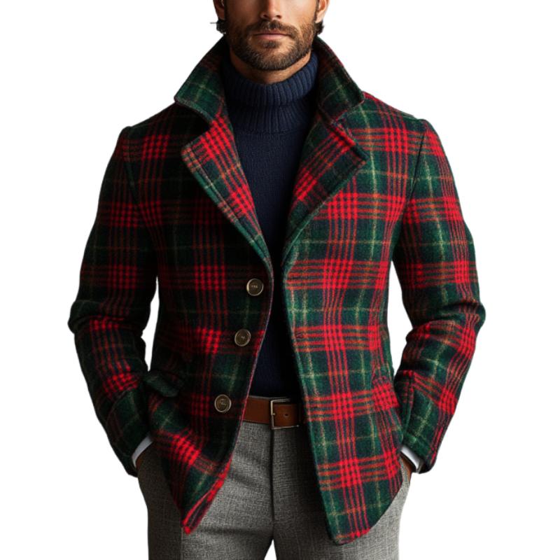 Men's Vintage Christmas Colorblock Plaid Print Twe...