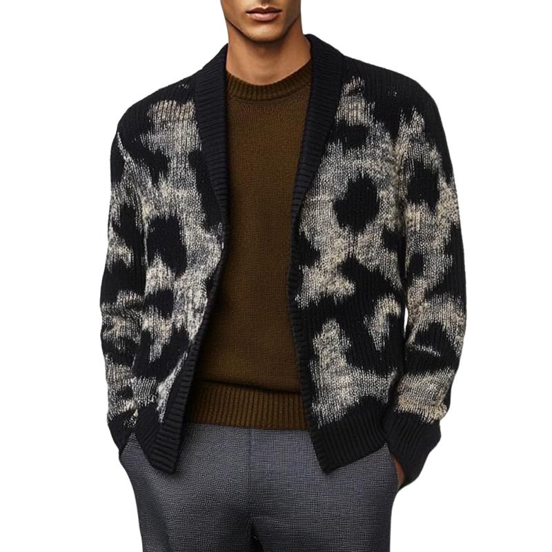 Men's Lapel Jacquard Knitted Cardigan 15604744U